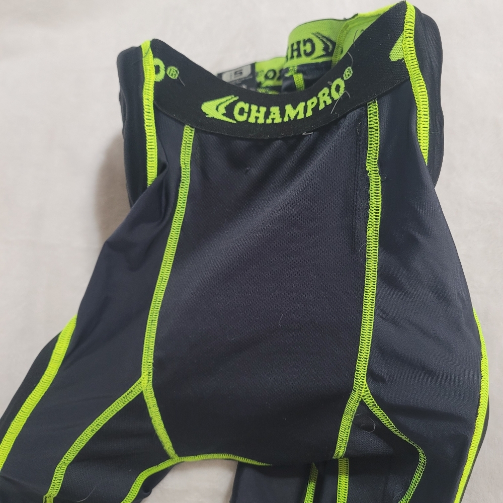 CHAMPRO Bull Rush pad Football Girdle, Adult SMALL Black Neon Green Shorts‎ - Picture 3 of 5